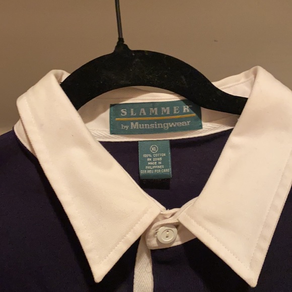 NWT SLAMMER by MUNSINGWEAR HIGH END MENS SHOP - WHITE COLLAR STRIPE LS POLO - Picture 8 of 9